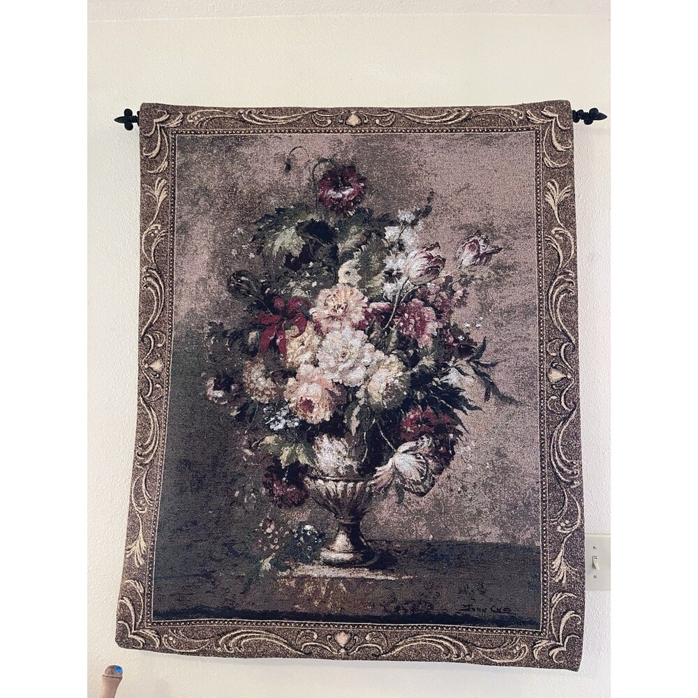 Vintage Tapestry Floral Bouquet Fiori De Splendore 37 x 53 Hanging Art